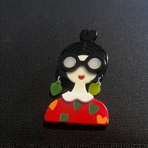 Quirky Girl Brooch with Heart Accents